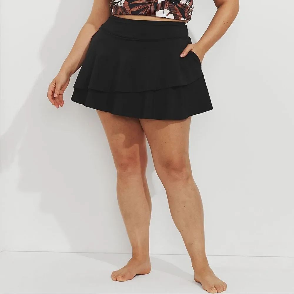 Land's End Plus Size Tulip Hem High Waist Swim Skort bottoms Skirt Black size 3X
